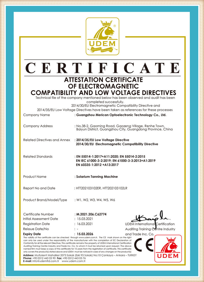 तेर्सो टेनिङ बेड CE प्रमाणपत्र